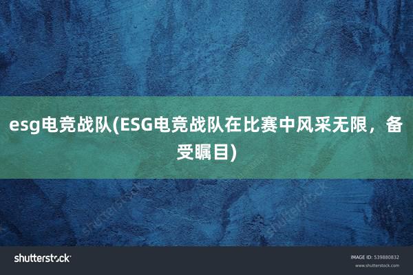 esg电竞战队(ESG电竞战队在比赛中风采无限，备受瞩目)