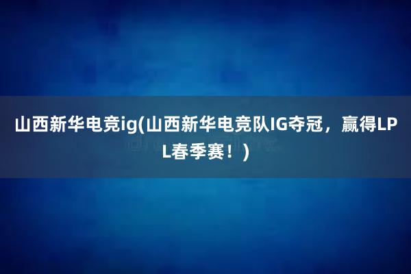 山西新华电竞ig(山西新华电竞队IG夺冠，赢得LPL春季赛！)