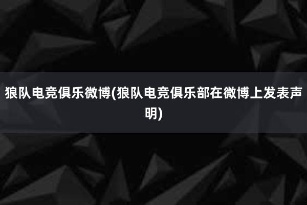 狼队电竞俱乐微博(狼队电竞俱乐部在微博上发表声明)