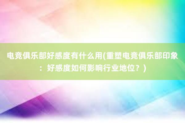 电竞俱乐部好感度有什么用(重塑电竞俱乐部印象：好感度如何影响行业地位？)