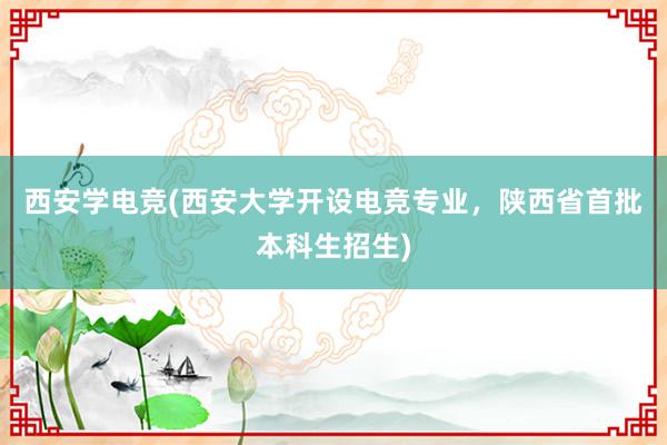 西安学电竞(西安大学开设电竞专业，陕西省首批本科生招生)