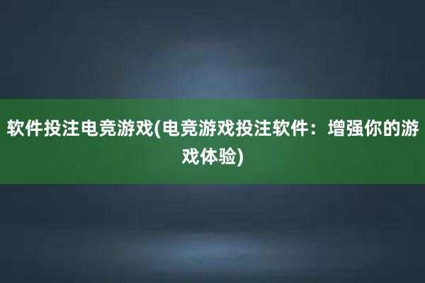 软件投注电竞游戏(电竞游戏投注软件：增强你的游戏体验)