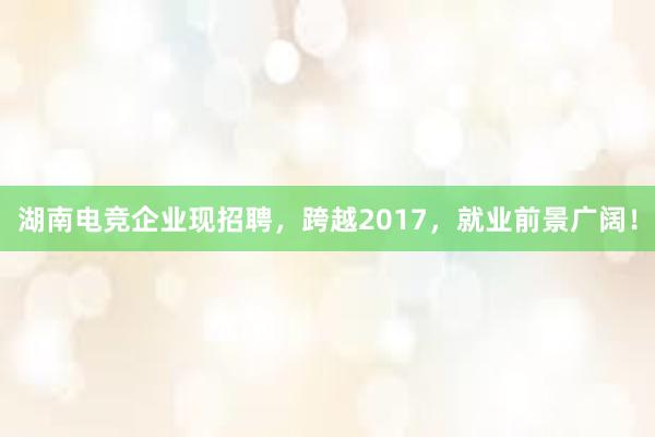 湖南电竞企业现招聘，跨越2017，就业前景广阔！