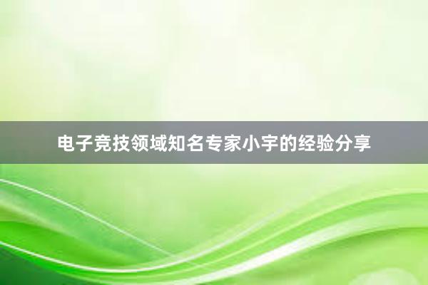 电子竞技领域知名专家小宇的经验分享